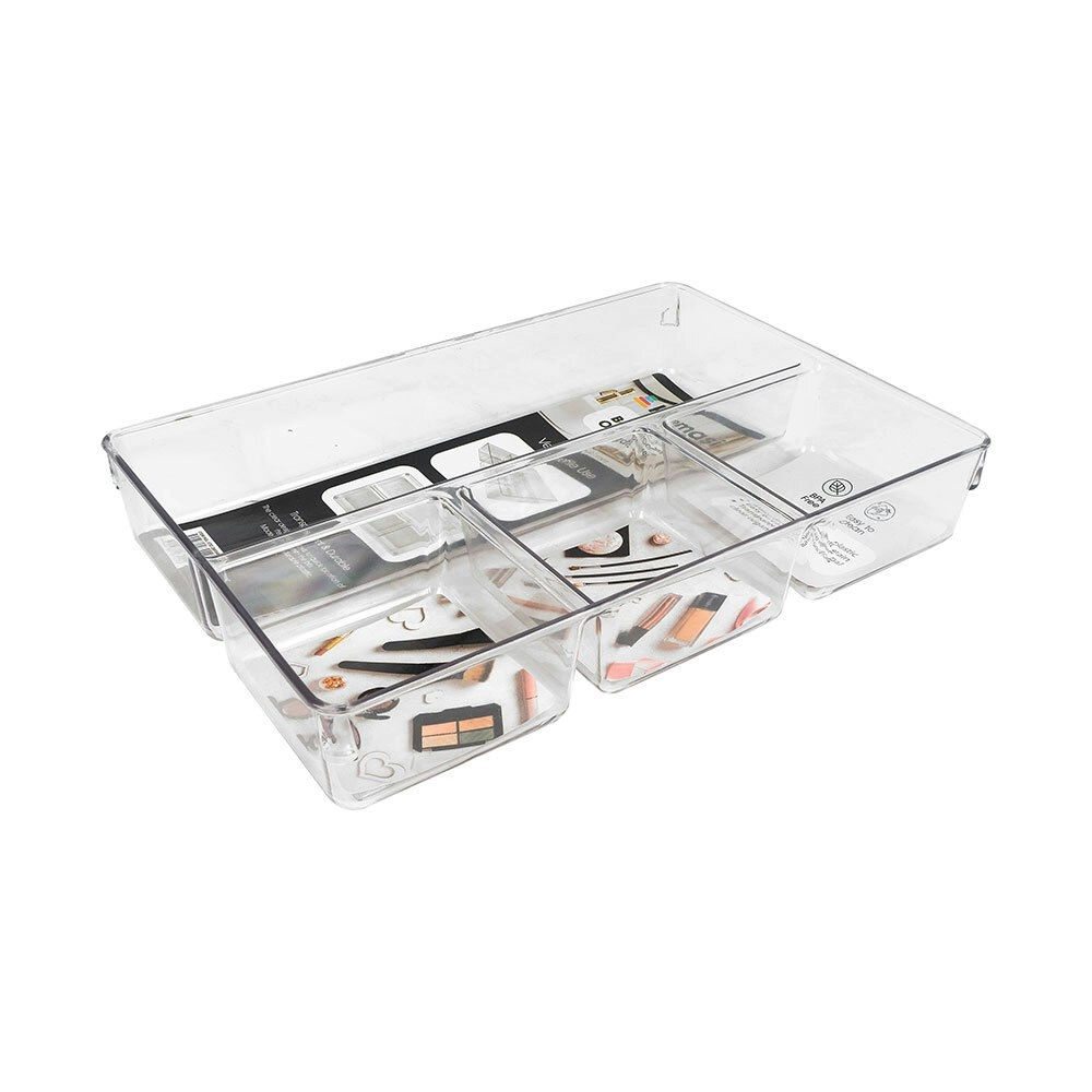 Kemasi Clear Bathroom Sink Top Storage Organiser Caddy 4 Compartments 33x22cm