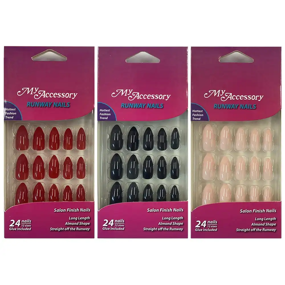 72pc My Accessory Runway Core Almond Artificial Fake Glue On Nails Manicure Asst