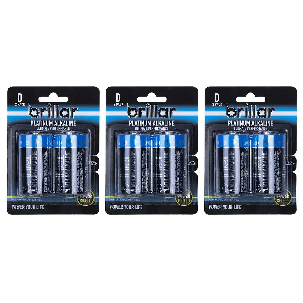 6x Brillar C LR20 1.5v Mercury & Cadmium Free Platinum Alkaline Batteries Blue