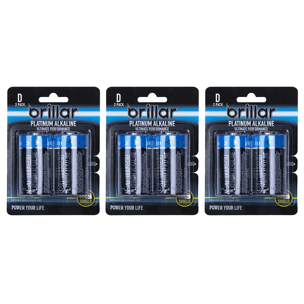 6x Brillar C LR20 1.5v Mercury & Cadmium Free Platinum Alkaline Batteries Blue