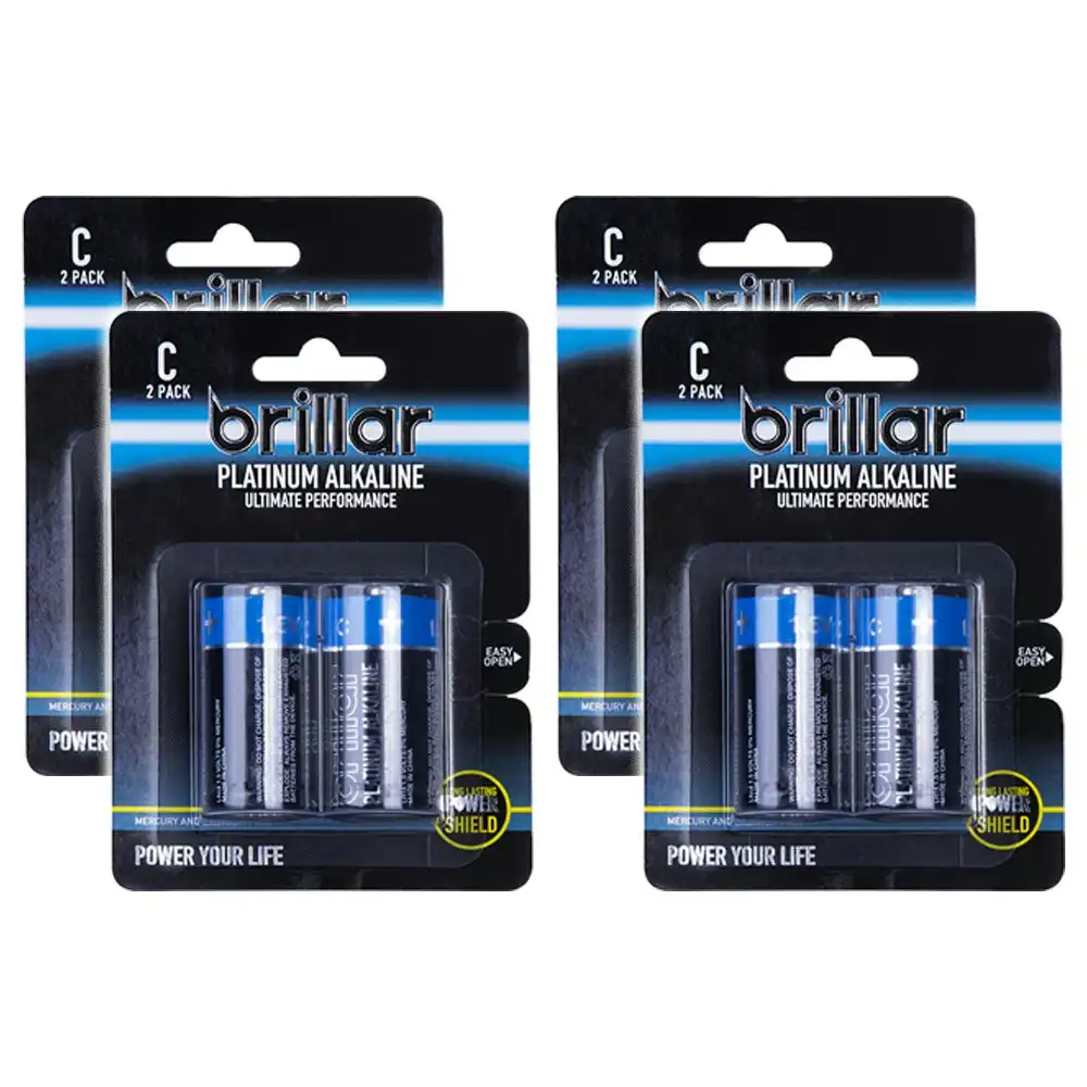 8x Brillar C LR14 1.5v Mercury & Cadmium Free Platinum Alkaline Batteries Blue