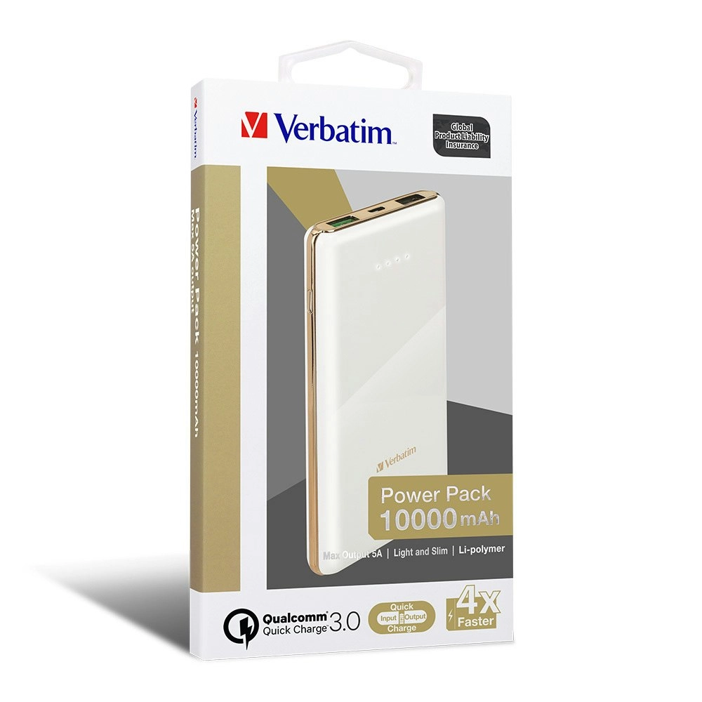 Verbatim Universal Dual 10000mAh Power Bank External Battery Pack White/Gold