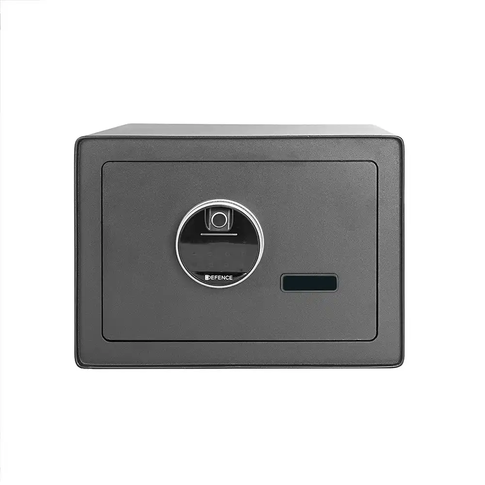 Defence Biometric Fingerprint Security Safe w/ Key 250x350x250mm - Matt Black