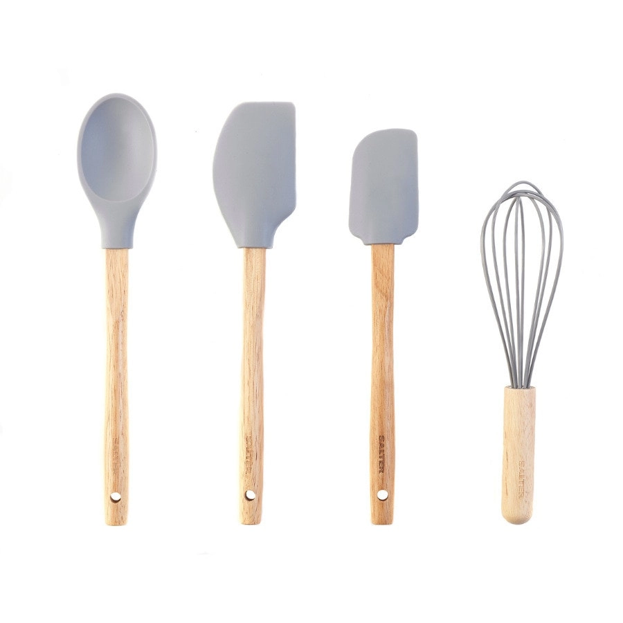 4pc Salter Silicone Food Cooking/Baking Tool/Utensil Set Whisk/Spatula/Spoon GRY