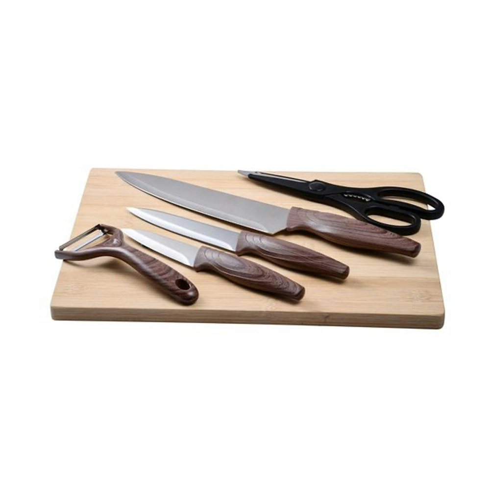 6pc Bergner Stainless Steel Kitchen Knife/Peeler/Scissors & Wooden Board Set