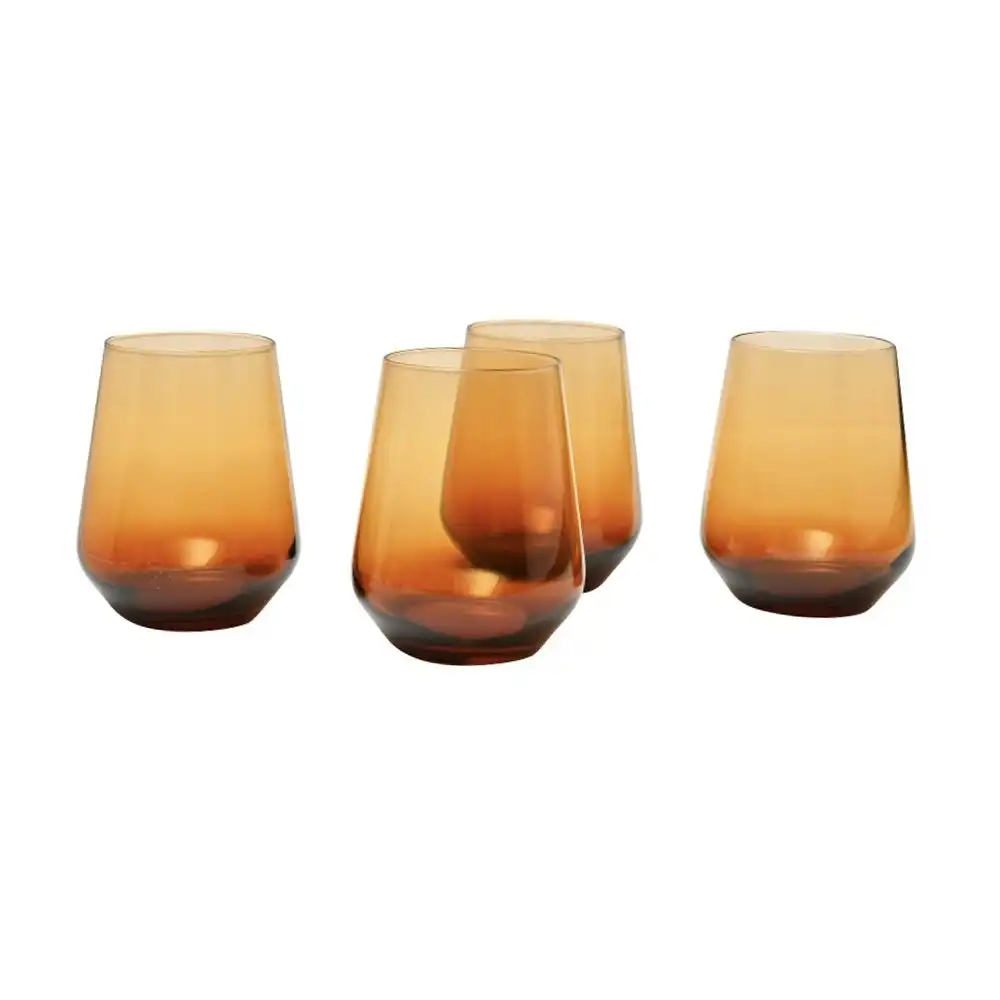 4pc Classica Art Craft 425ml Iconic Amber Tumbler Glass Drinking Water Cup Brown