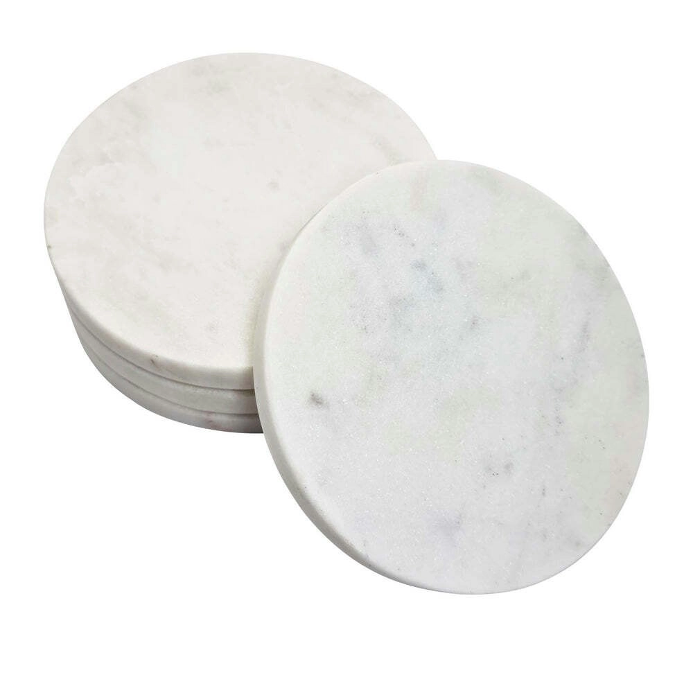 4pc J.Elliot Berna 10cm Marble Coasters Set Handmade Round Drink Mat/Pad White