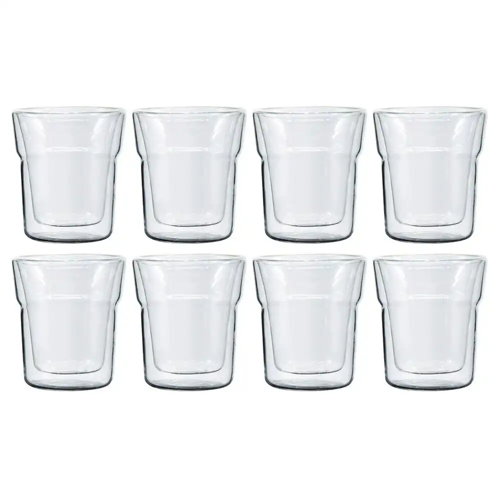 8pc Salt & Pepper Brew Latte Glass Double Wall 240ml Coffee Cup Glasses Set CLR