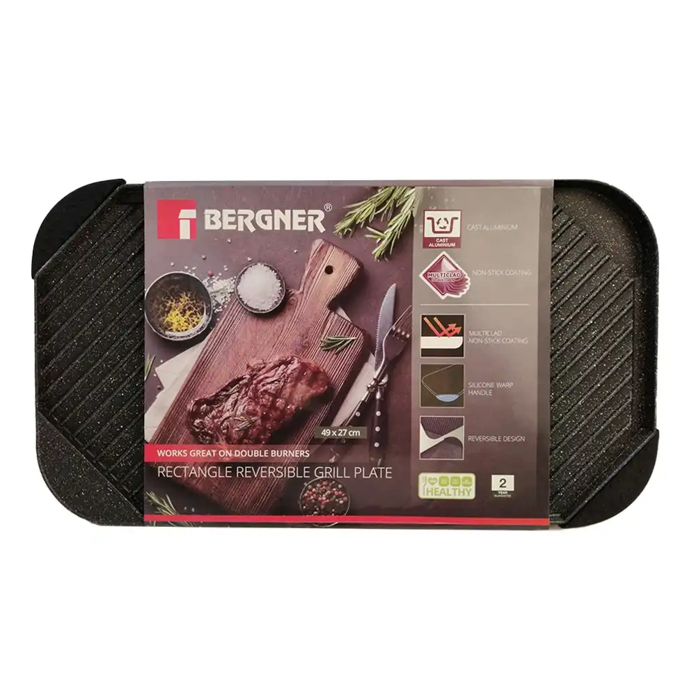 Bergner Grill Lovers 49cm Rectangular Aluminium Grill Pan Non-Stick Reversible