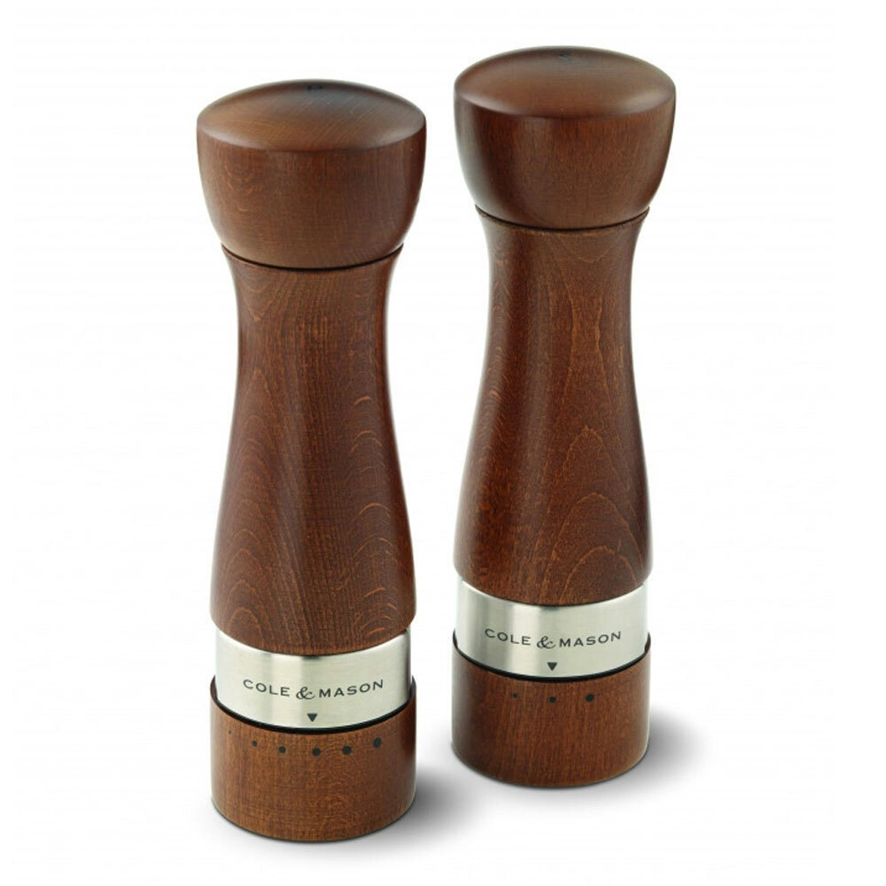 2pc Cole & Mason Melbury 18.5cm Beech Salt & Pepper Mill Grinder Gift Set Brown