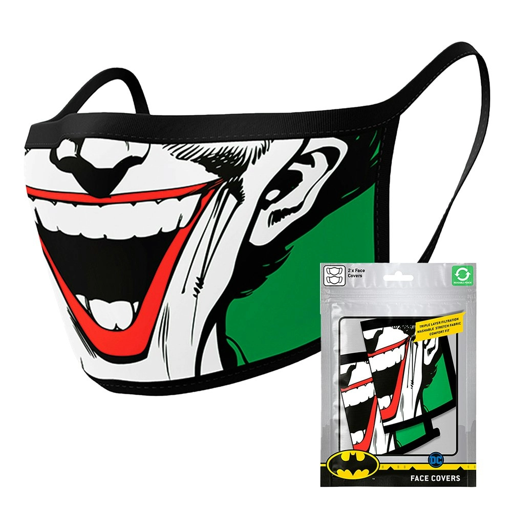 2pc DC Comics Batman The Joker Character Themed Reusable Mask/Face Covering