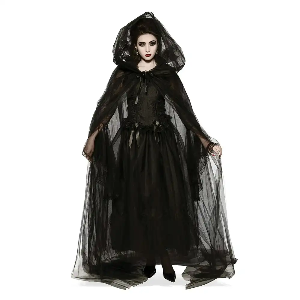 Hooded Cape Women's/Ladies Witch Halloween Party Costume Standard Size Black