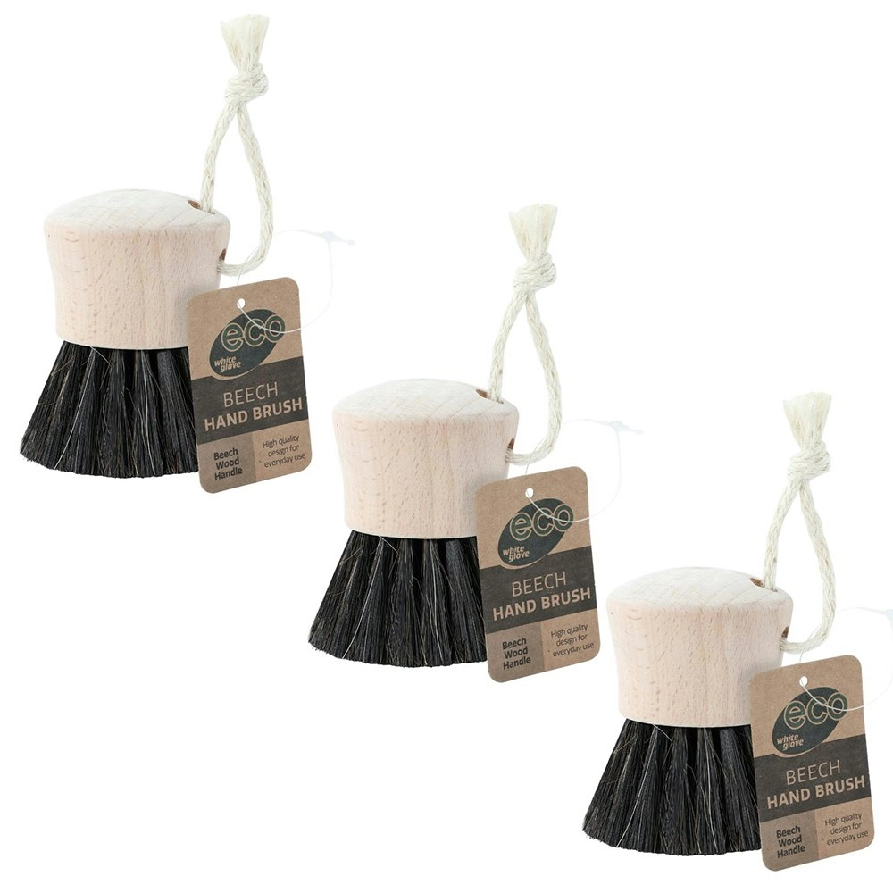 3x White Glove 6cm Eco Beech Wood Hand Brush Floor/Bathroom Mould/Dirt Cleaner