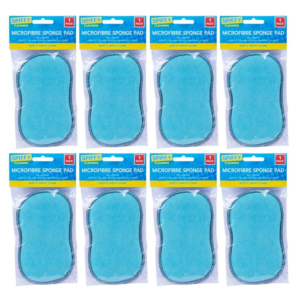 8x Spiffy 16cm Non Scratch Microfibre Dishwashing Cleaning Scrub Sponge Pad