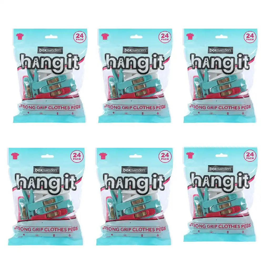 6x 24PK Boxsweden Hangit Strong Grip Clothes Pegs Laundry Undergarment Clips