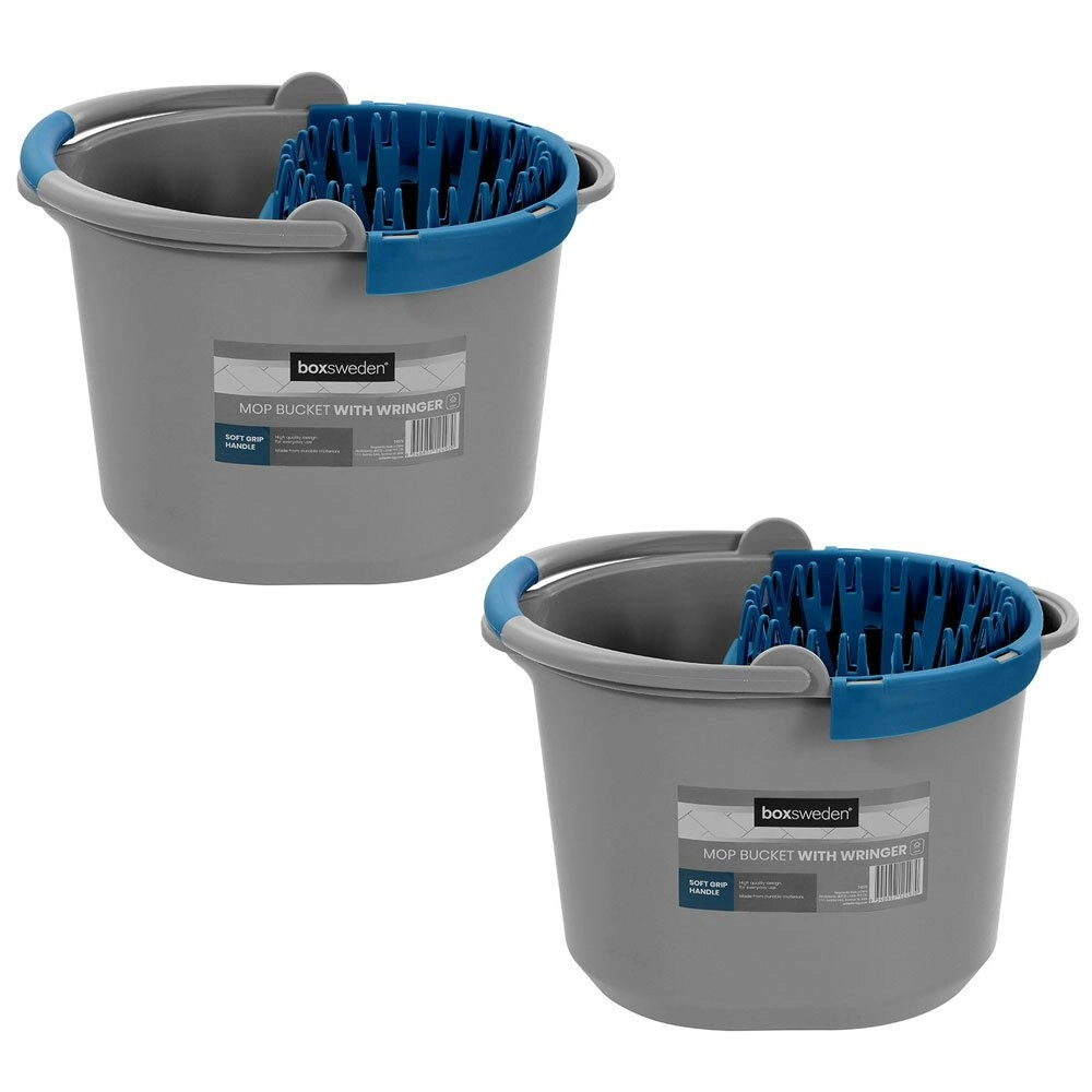 2x Boxsweden Kitchen Floor Cleaning 10.5L Mop Wringer Bucket w/ Soft Grip Handle