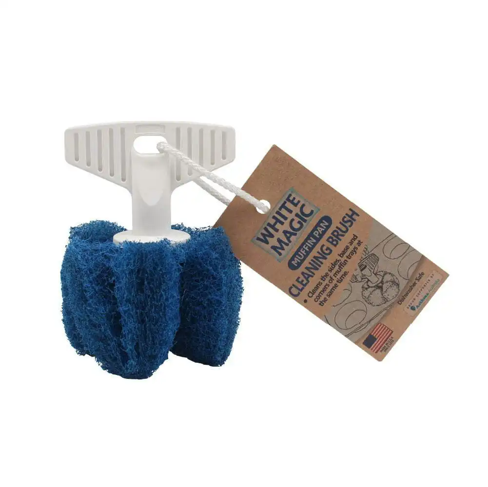 White Magic 8cm Round Muffin Pan Cleaning Brush Kitchen Cleaner Scrubber Blue