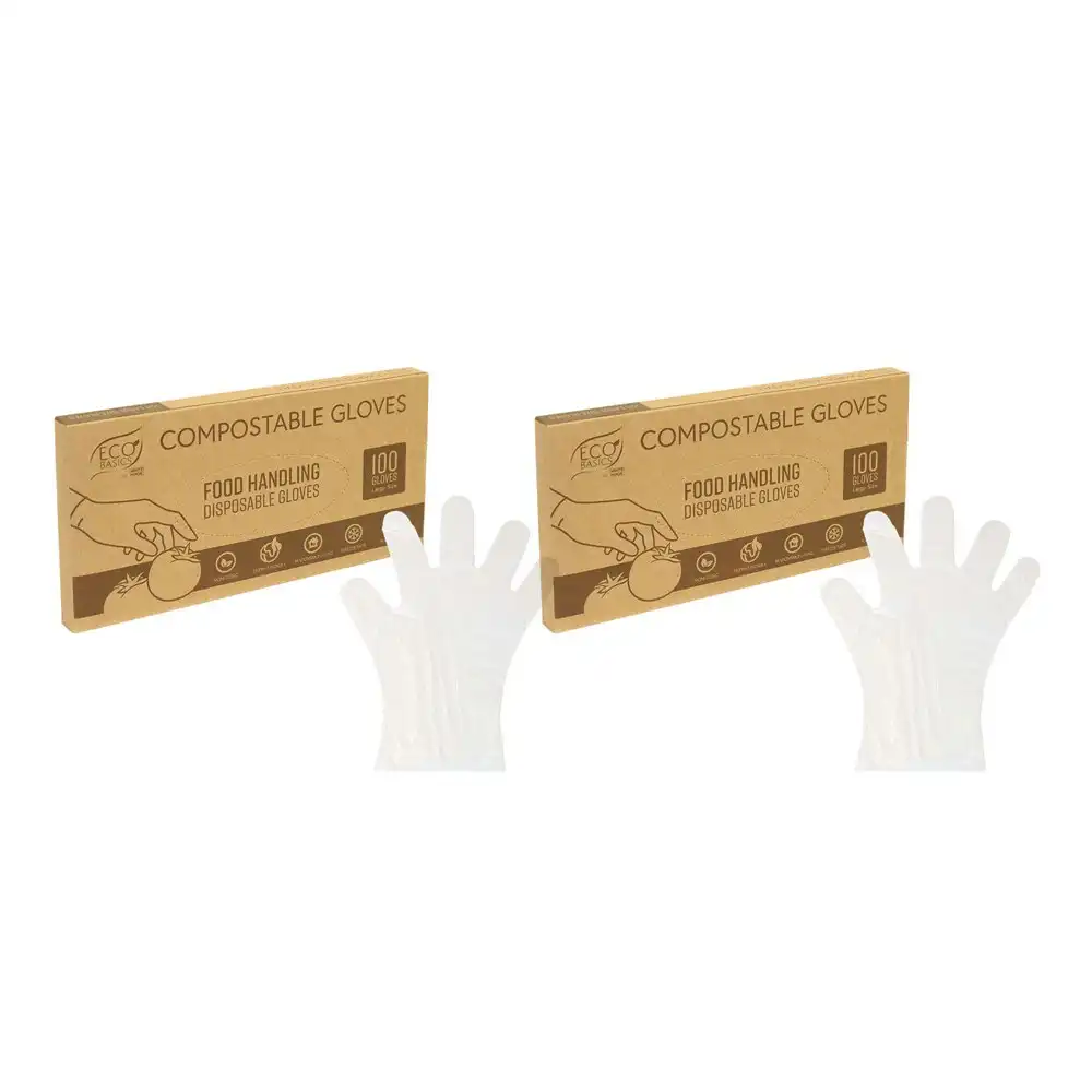 2x 100pc Eco Basics Compostable/Disposable Food Handling/Preparation Gloves L