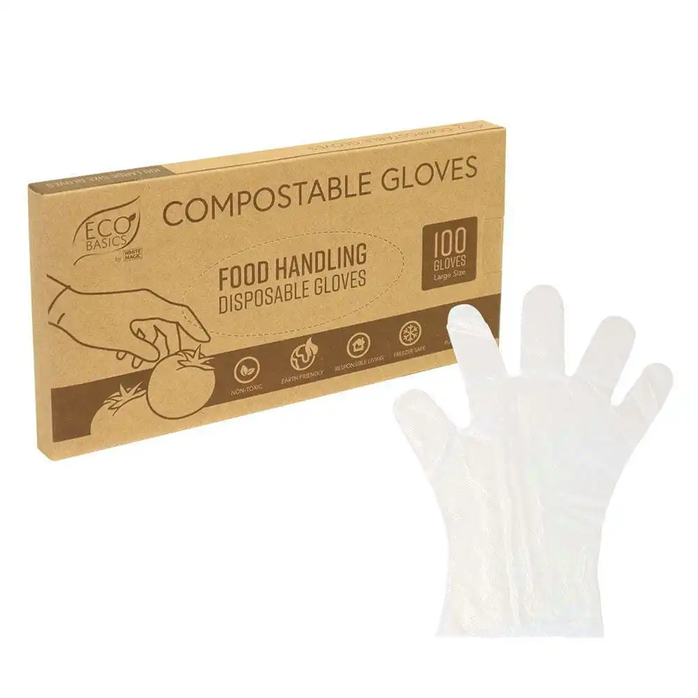 2x 100pc Eco Basics Compostable/Disposable Food Handling/Preparation Gloves L
