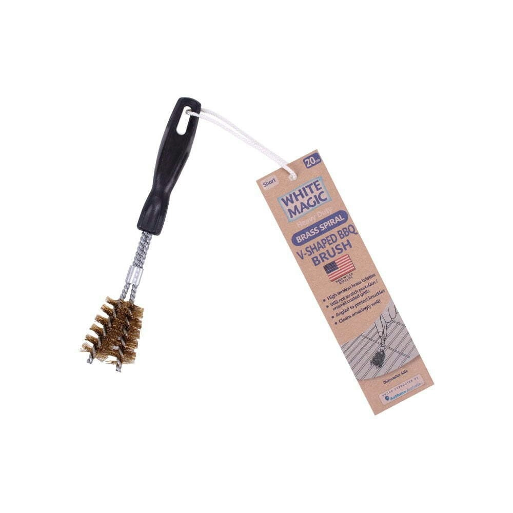 White Magic Brass Spiral 20cm Barbecue Grill Brush Short V-Shaped Cleaner Black