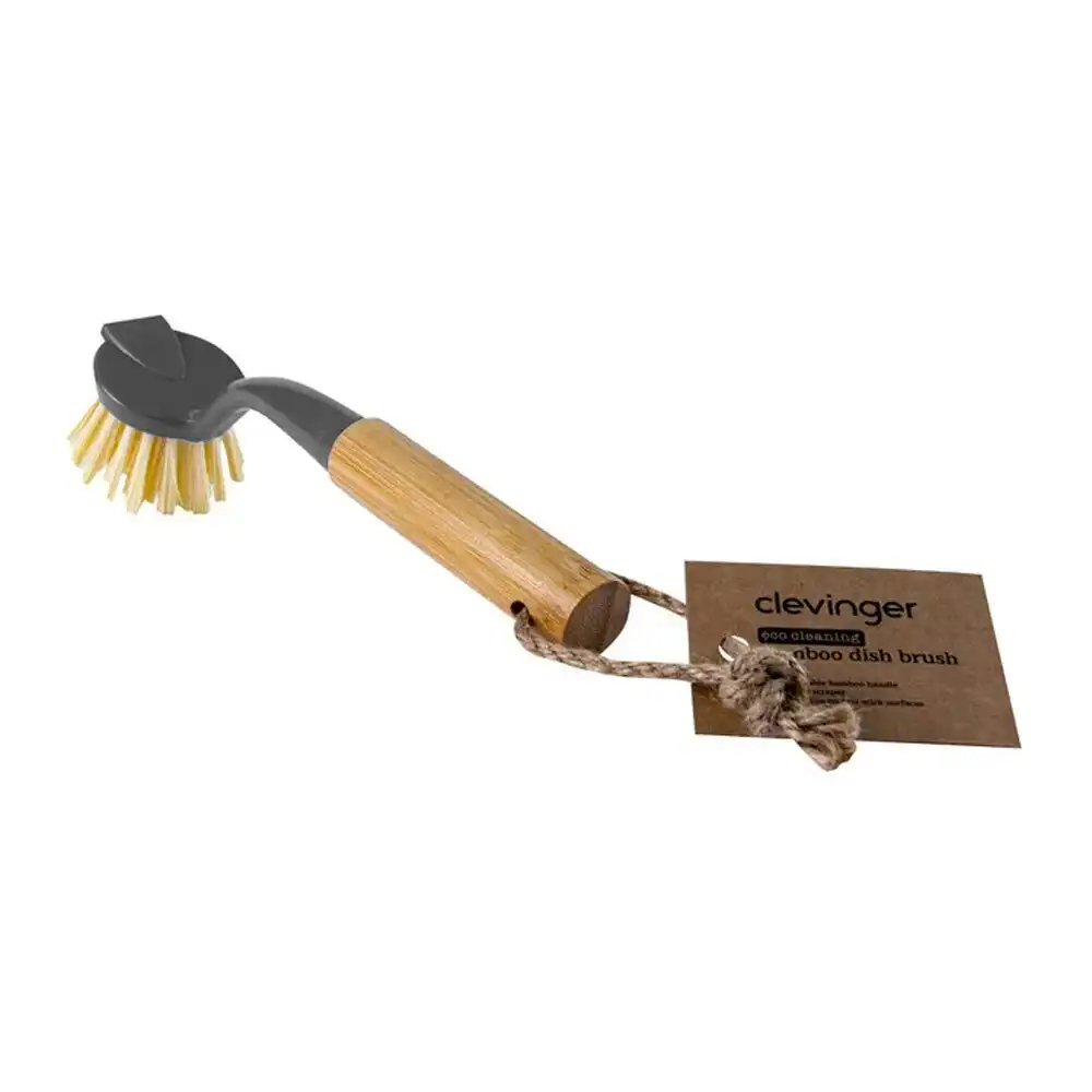 3x Clevinger 22cm Bamboo Eco Cleaning/Washing Scrub Bowl/Dish Brush Kitchen Sink