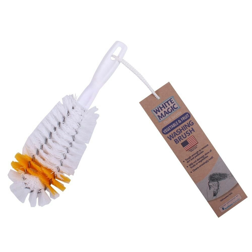 White Magic Dual Bristle Vegetable/Fruit Washing Cleaning Produce Brush White