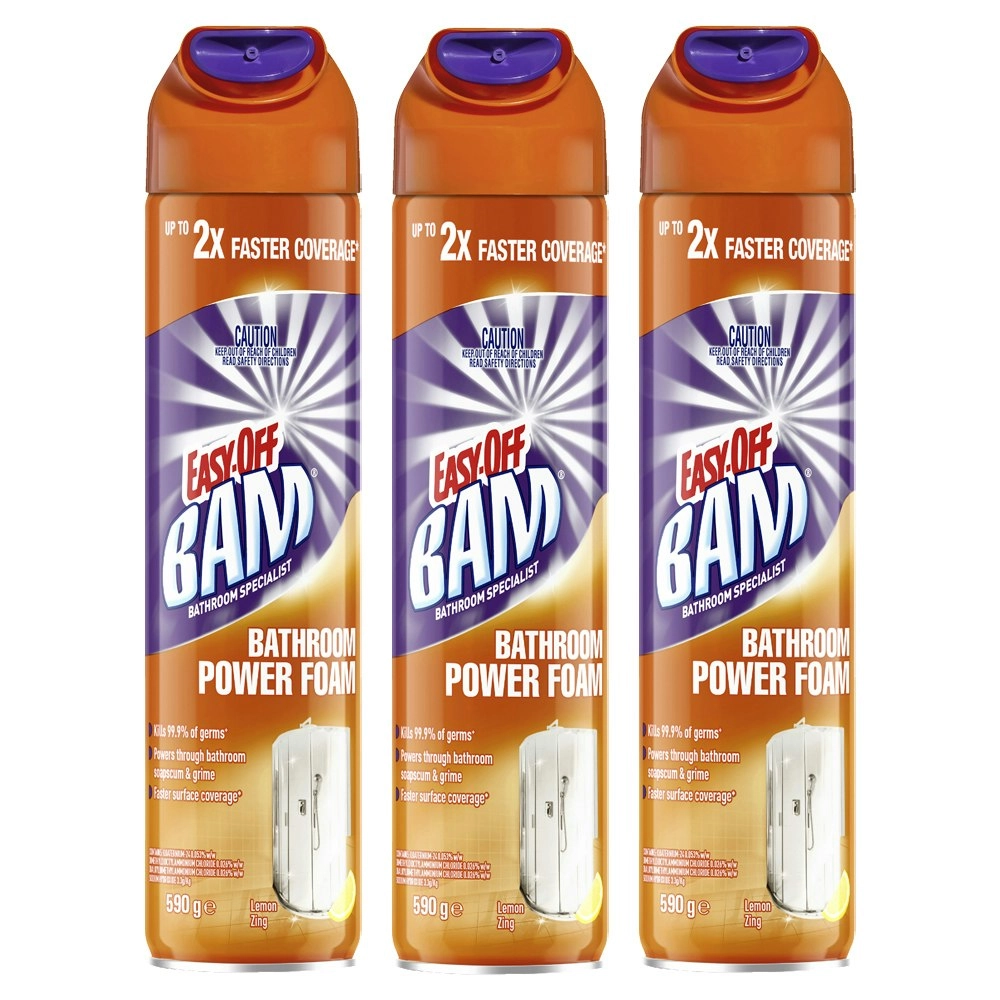 3x Easy Off Bam Power Foam Bathroom Floor/Surface Cleaner Lemon Zing 590g