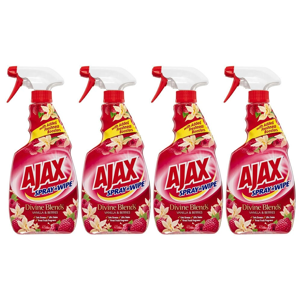 4x Ajax Spray N Wipe 475ml Trigger Bottle Multipurpose Cleaner Vanilla & Berries