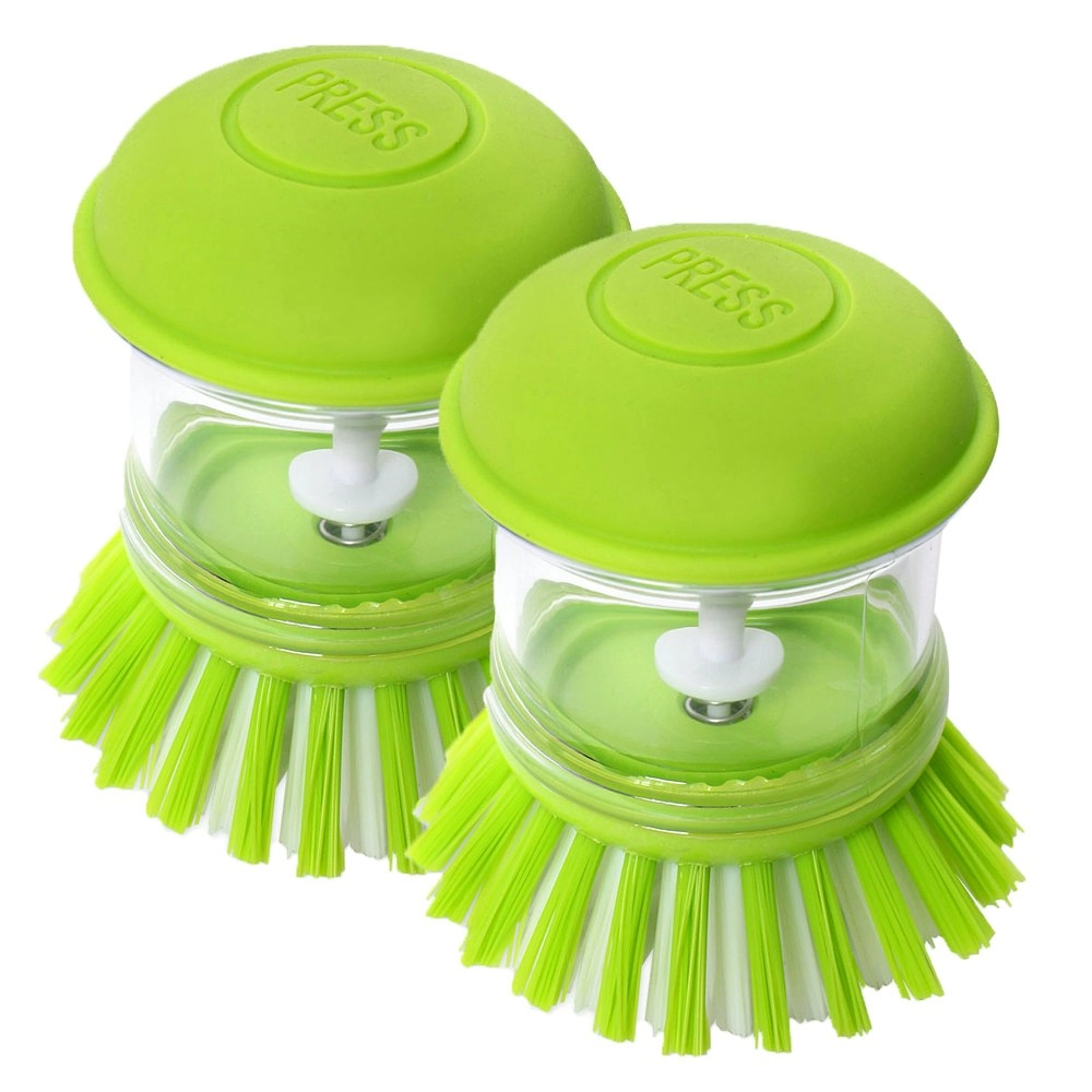 2x Sabco Soap Dispensing 14cm Dish Cleaning Palm Brush w/ Nylon Bristles Green