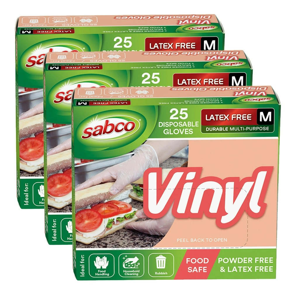 75pc Sabco Multi-Purpose 23cm Disposable Vinyl Latex-Free Gloves Medium White