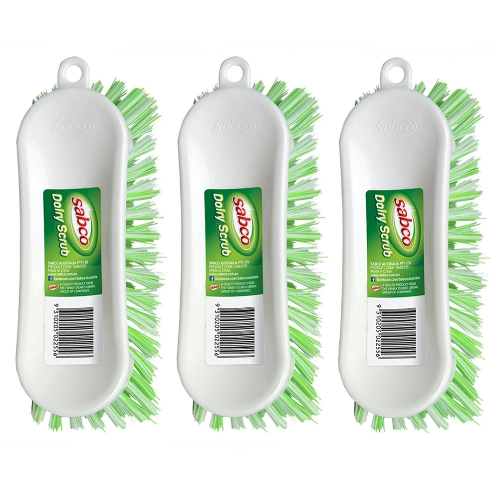 3x Sabco Dairy 21cm Scrub Dish Cleaning/Washing Brush w/Nylon Bristles WHT/GRN