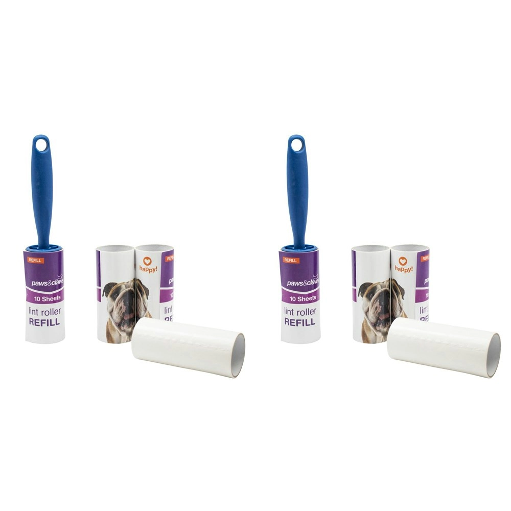 2x Paws & Claws 10 Sheet Lint Roller Pet Fur/Hair Remover Cleaning w/ 3 Refills