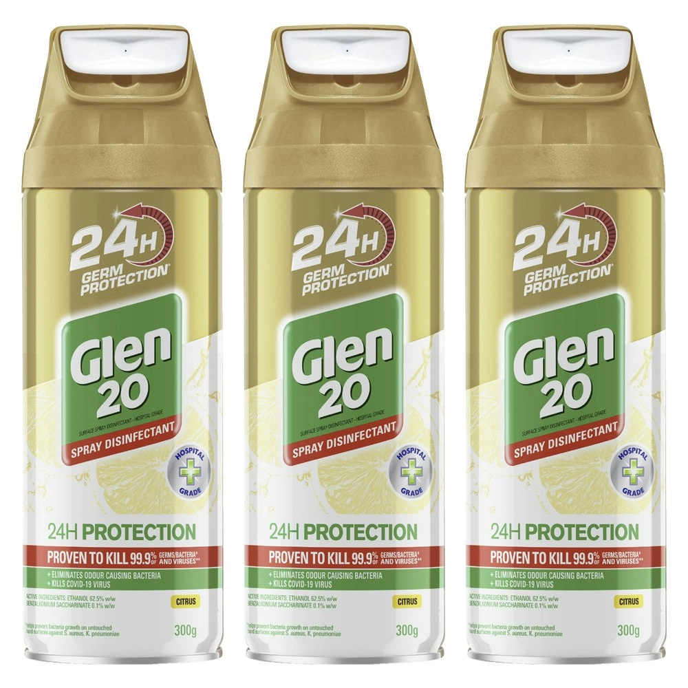 3PK Glen 20 Citrus 24hr Germ Protection Household Disinfectant Sanitizer Spray