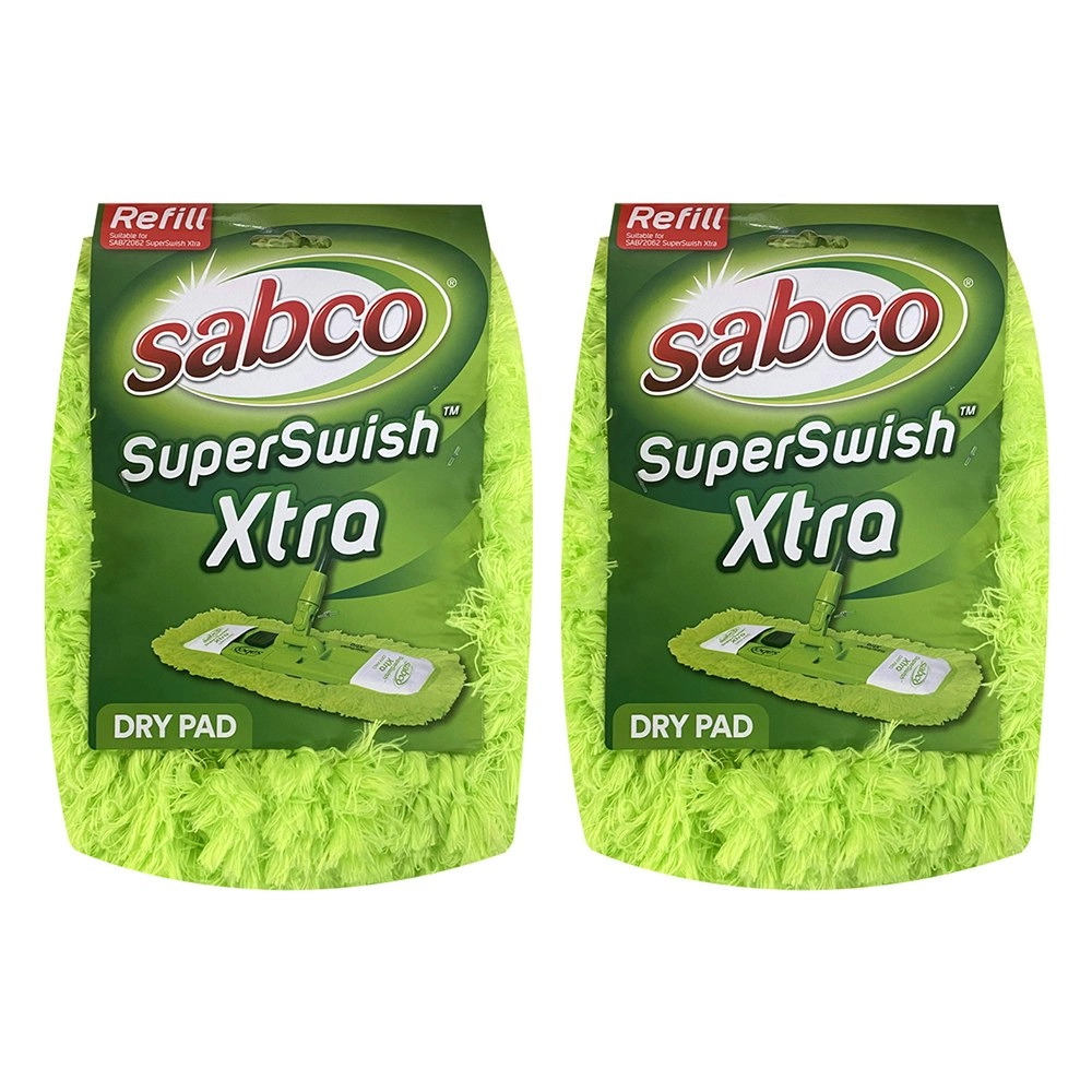 2x Sabco Dry Pad Refill For SuperSwish Xtra Complete Home Cleaning System Mop