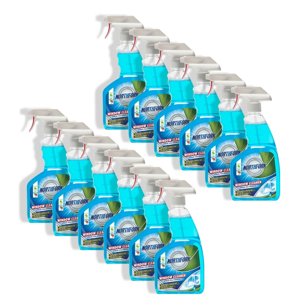 12PK Northfork 750ml Window & Glass Cleaner Liquid Spray Streak-Free Formula