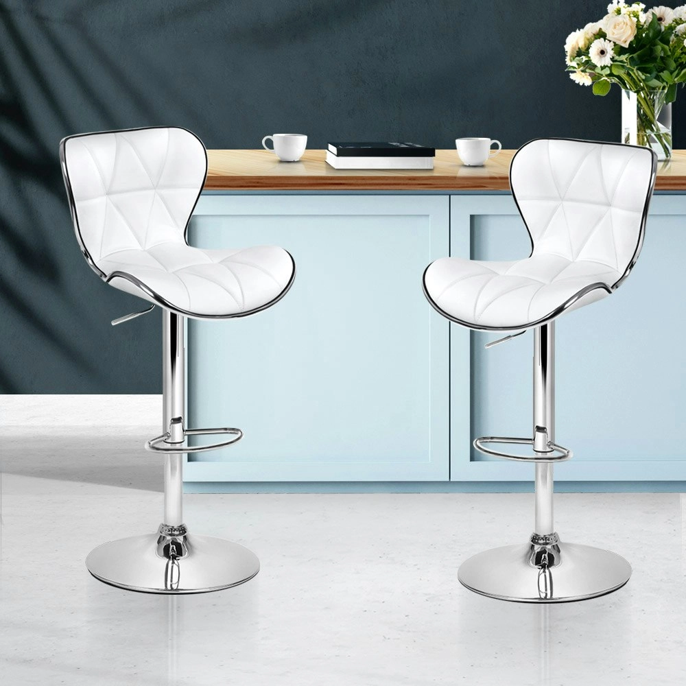 Artiss 2x Bar Stools Gas Lift Leather Seat White