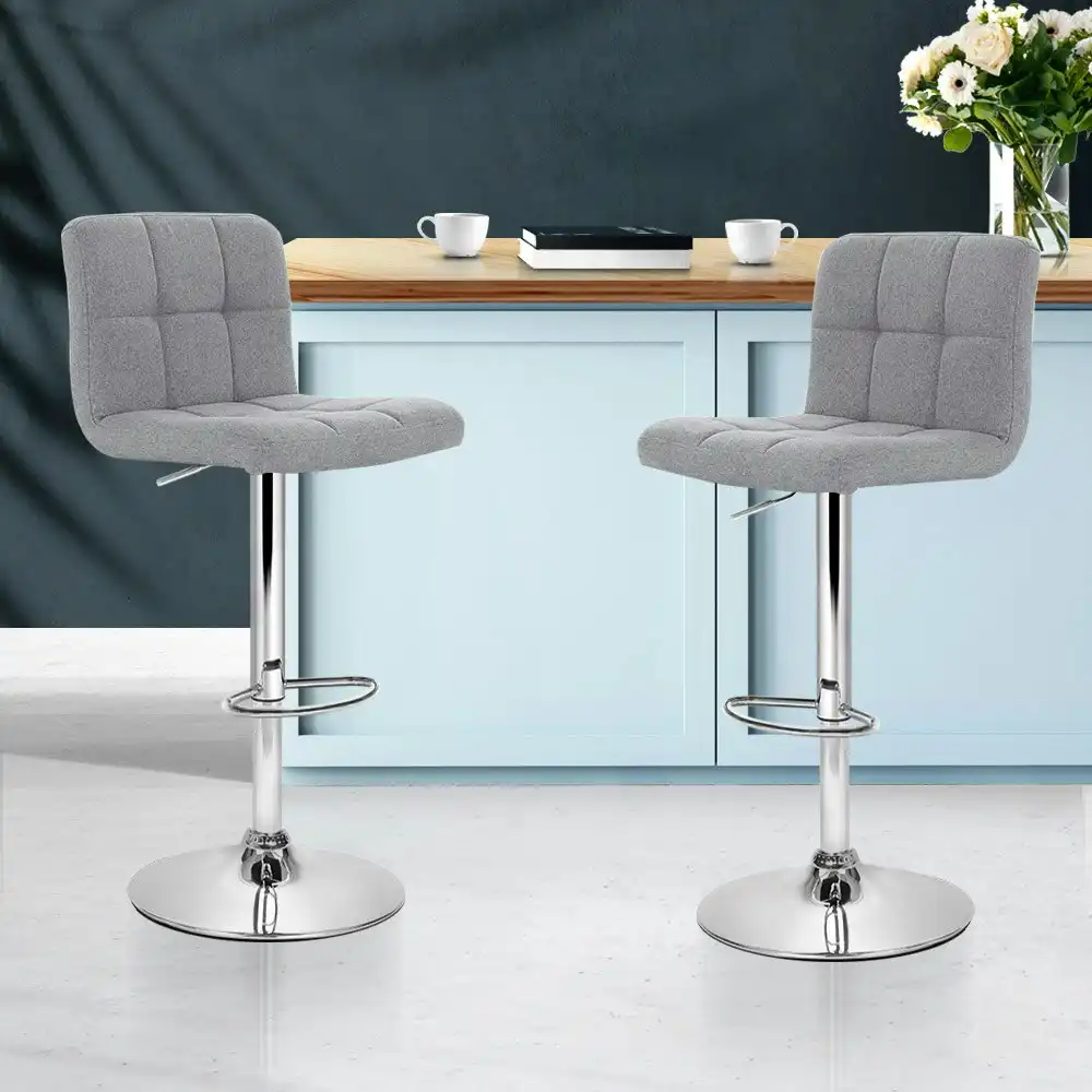 Artiss 2x Bar Stools Leather Gas Lift Grey