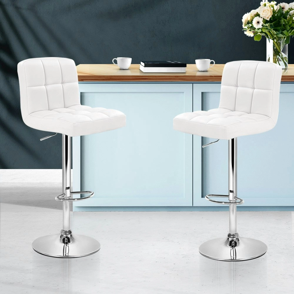 Artiss 2x Bar Stools Leather Gas Lift White