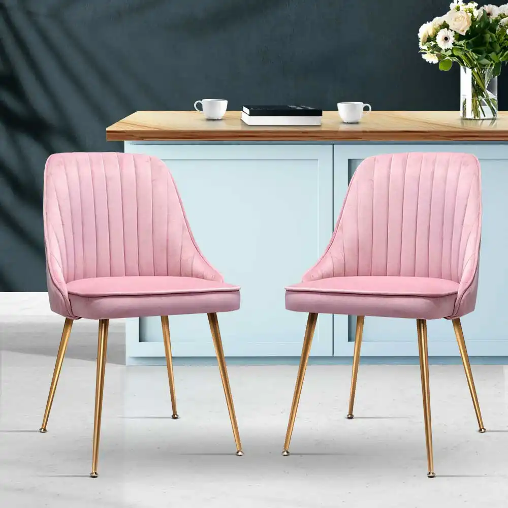 Artiss Dining Chairs Set of 2 Velvet Channel Tufted Pink