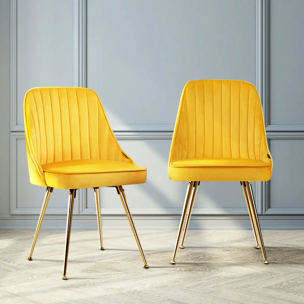 Artiss Dining Chairs Set of 2 Velvet Channel Tufted Yellow