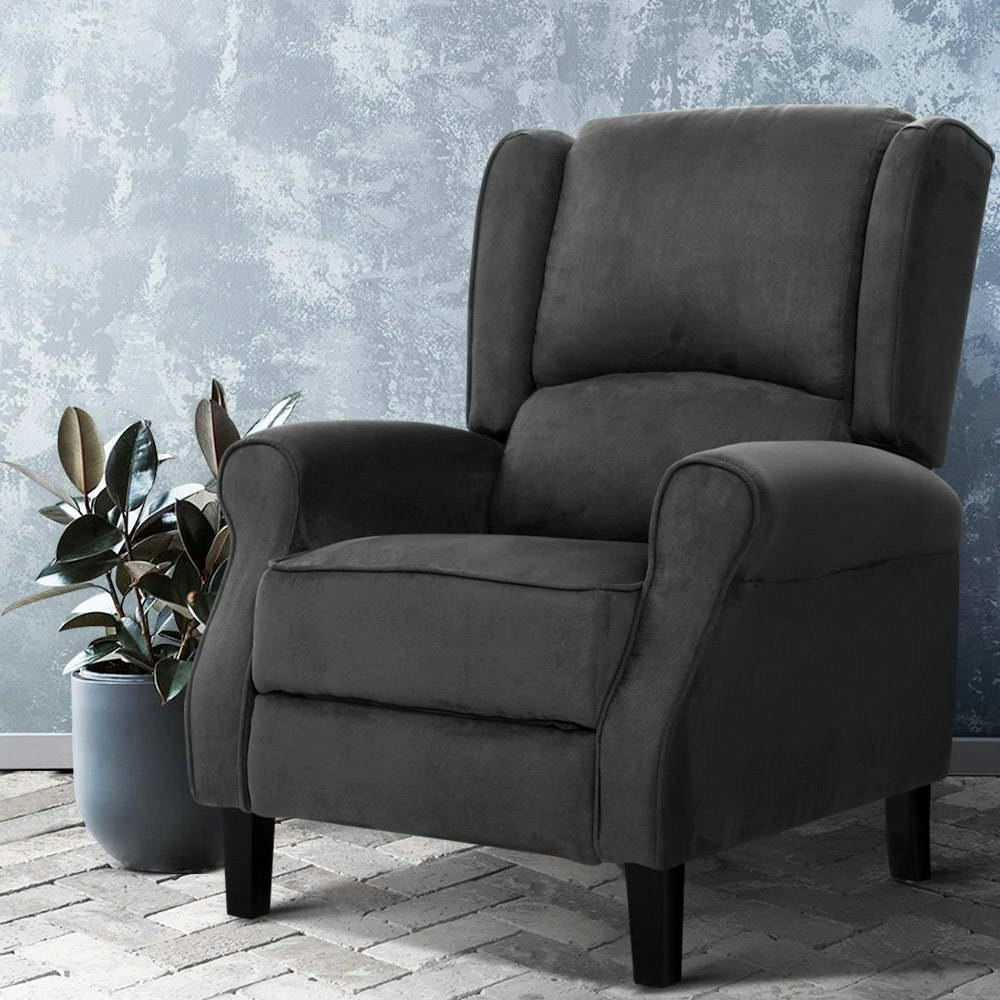 Artiss Recliner Chair Adjustable Sofa Lounge Soft Suede Armchair Couch Charcoal