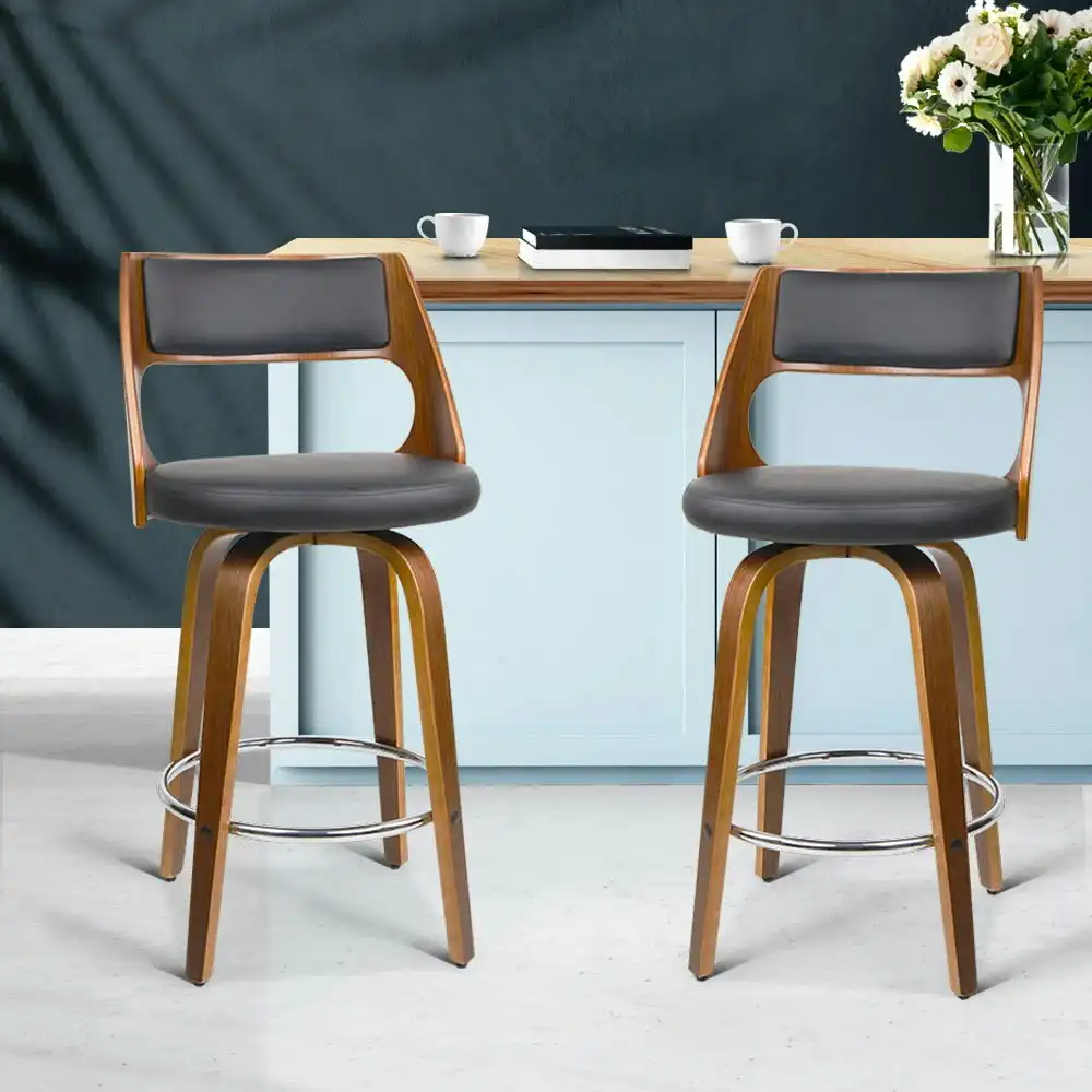 Artiss 2x Bar Stools Swivel Leather Chair 76cm