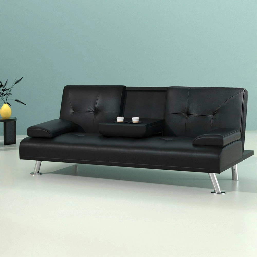 Artiss Sofa Bed 188CM Black PU Leather