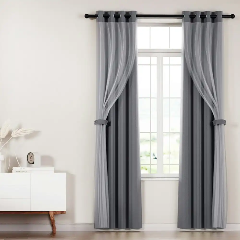 Artiss 2X 132x274cm Blockout Sheer Curtains Charcoal