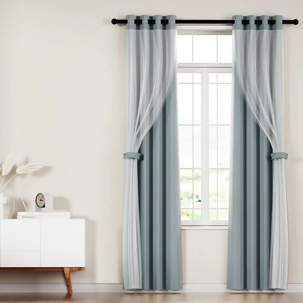 Artiss 2X 132x274cm Blockout Sheer Curtains Light Grey