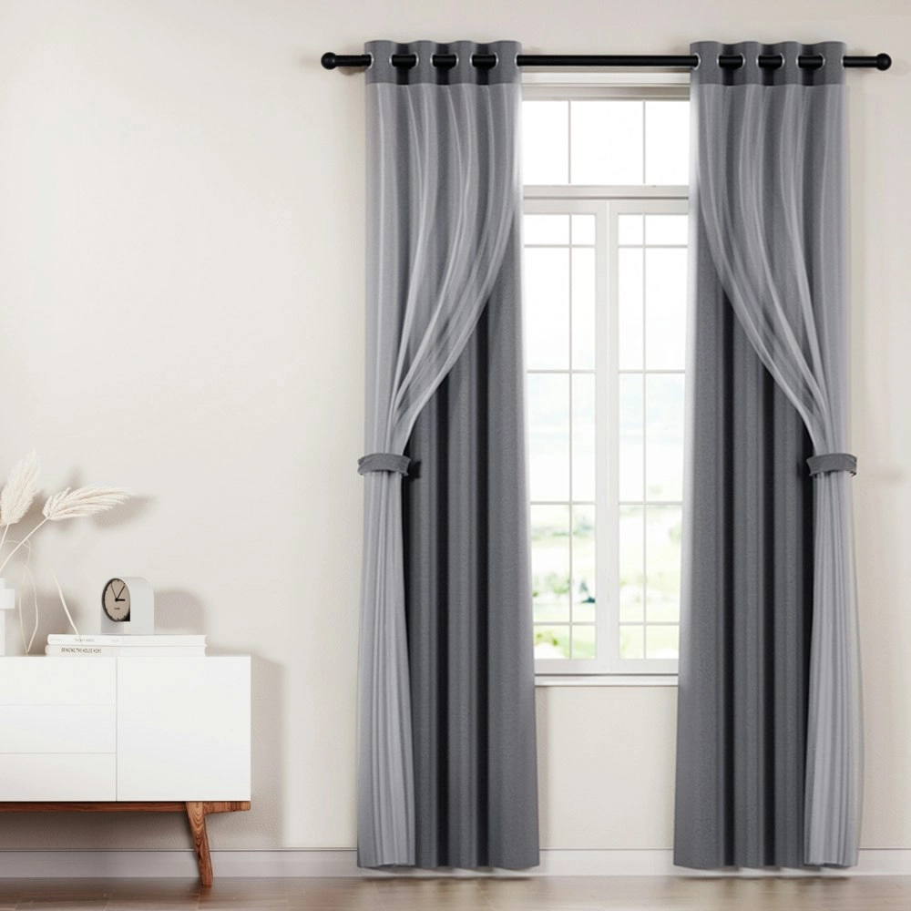 Artiss 2X 132x242cm Blockout Sheer Curtains Charcoal