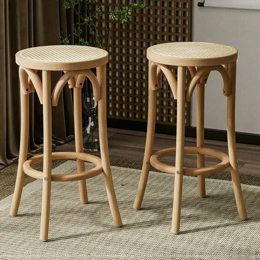 Artiss 2x Bar Stoosl Rattan Seat Wooden