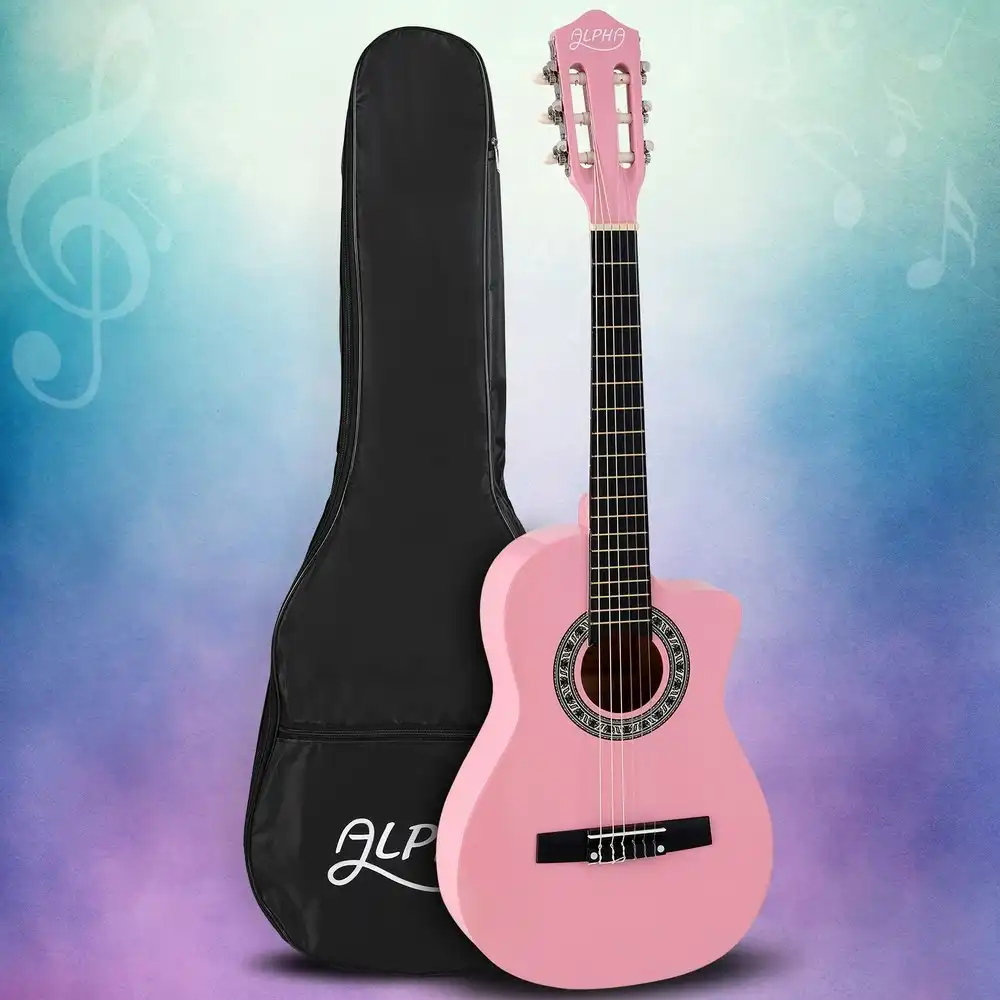 Alpha 34 Inch Classical Guitar Wooden Body Nylon String Beginner Kids Gift Pink