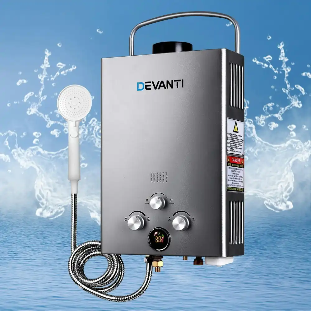 Devanti Portable Gas Water Heater 8L/Min LPG System Grey