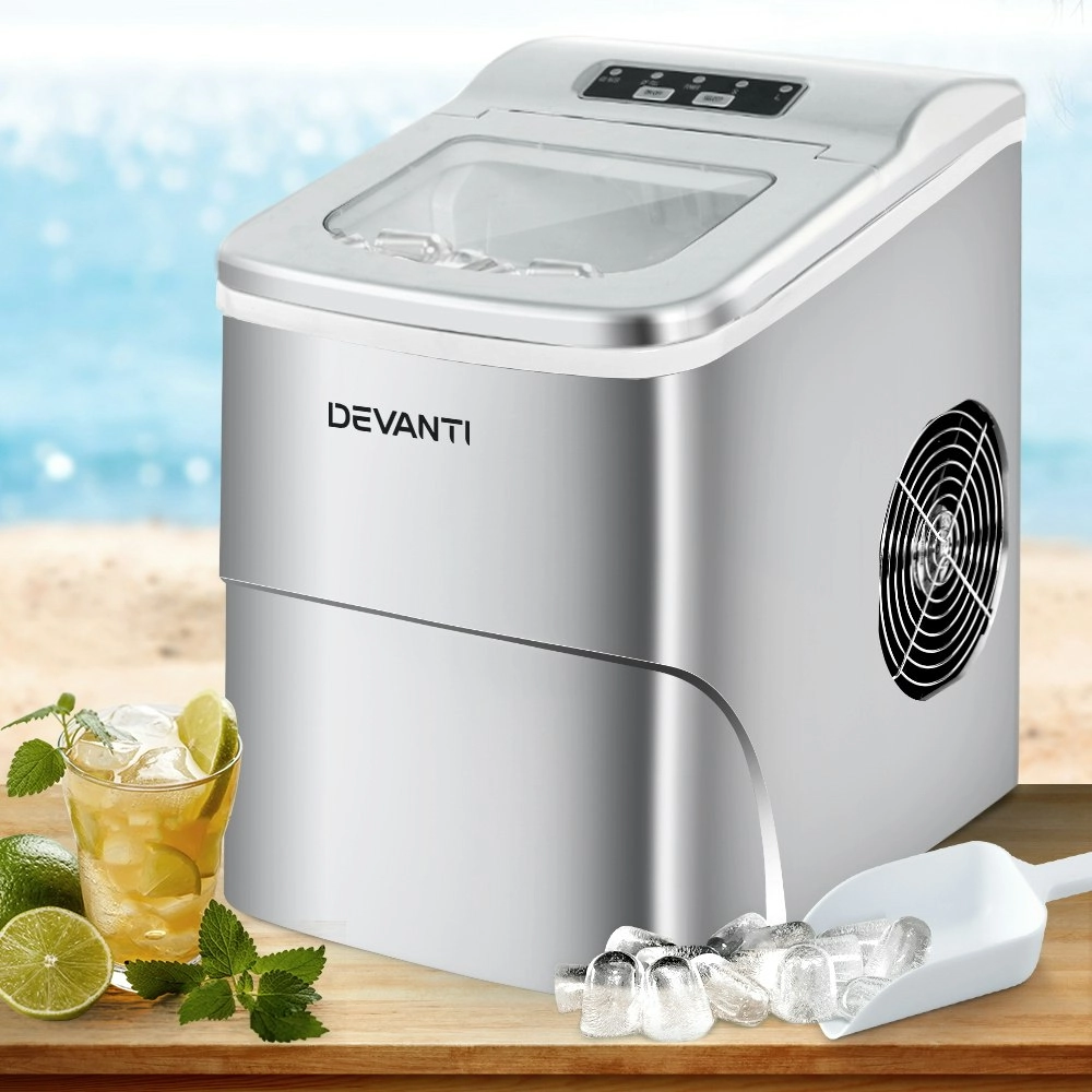 Devanti Portable Ice Maker Commercial Machine Ice Cube 2L Bar Countertop Silver